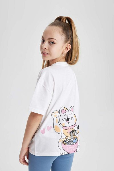 DeFacto Girls' Relax Fit Crew Neck Back Printed Short Sleeve T-Shirt B5127A824Sm