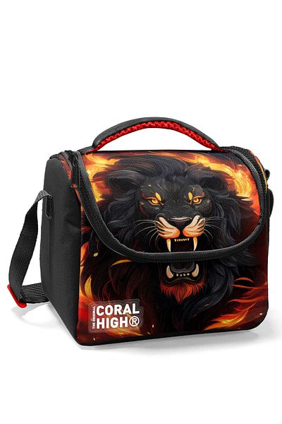 Coral High Kids Black Lion Patterned Thermo Lunchbox 22771