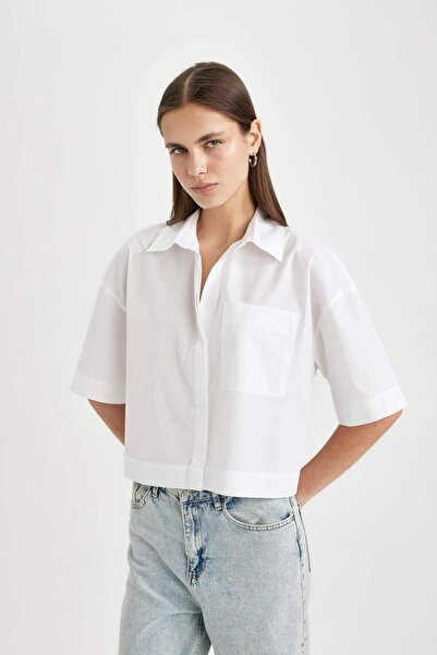 DeFacto Crop Poplin Kısa Kollu Gömlek C8744AX24SM