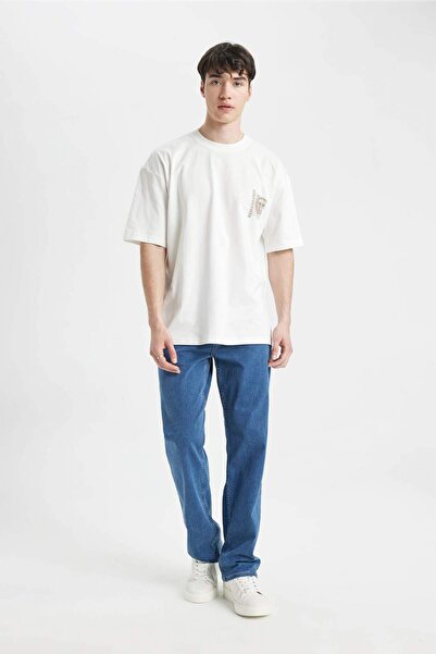 DeFacto Diago Comfort Fit Άνετη εφαρμογή Ψηλόμεσο Φαρδύ Παντελόνι Jean D1657AX24SM