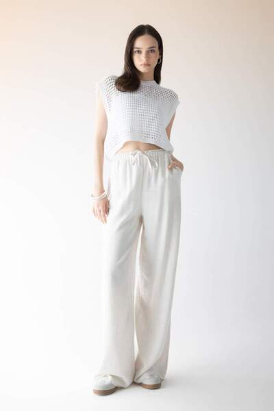 DeFacto Wide Leg Double Pocket High Waist Standard Length Linen Blended Pants C6021AX24SM
