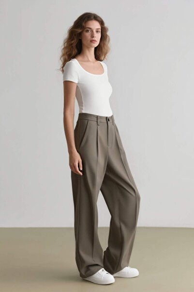 DeFacto Wide Leg Classic Trousers, High Waist Woven Basic Straight C8558Ax24Sp