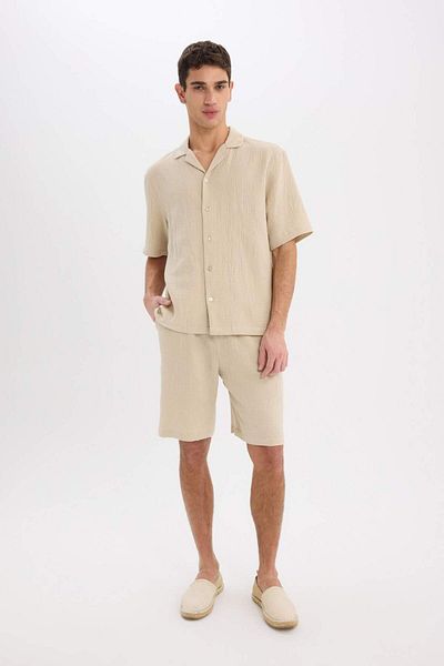 DeFacto 100% Cotton Relax Fit Pocket Basic Plain Bermuda Shorts C7589Ax24Sm