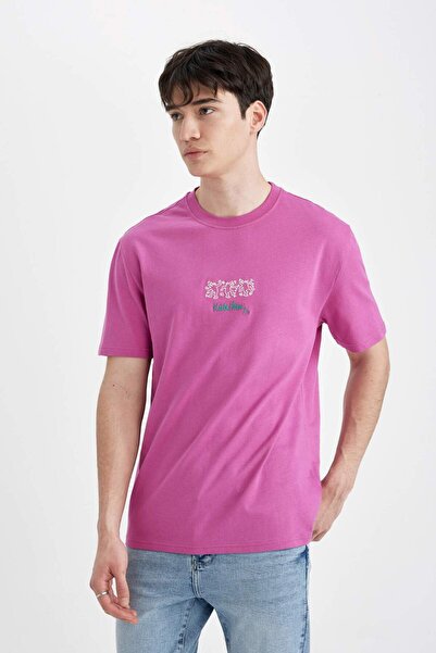 DeFacto 100% βαμβάκι Keith Haring Regular Fit Crew λαιμόκοψη κοντομάνικο μπλουζάκι B8095AX24SM