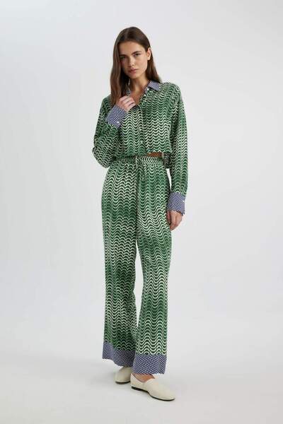 DeFacto Marokkanische Hose mit weitem Bein, weites, weites Bein, gemustert, hohe Taille, lange Länge C6194ax24sm