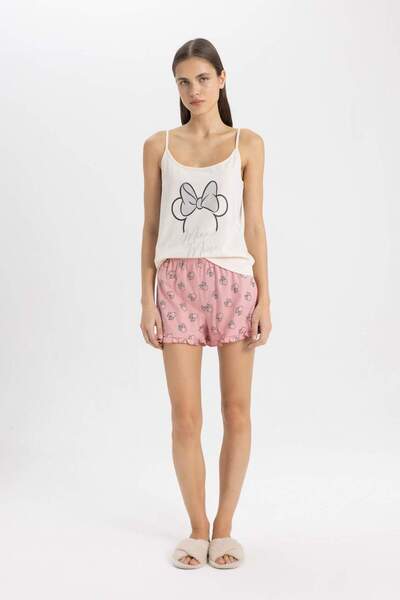 DeFacto Pijama Takım Disney Mickey & Minnie Bridal Askılı Üst Beli Lastikli Şort Altı-Fall in Love C5561AX2