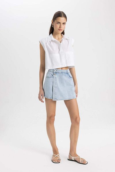 DeFacto Crop Poplin Short Sleeve Shirt C8285Ax24Sm