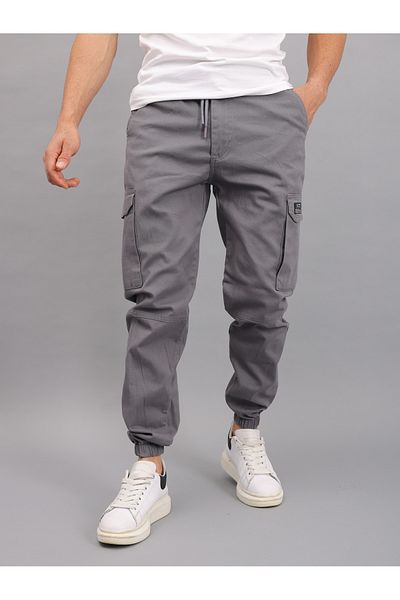 a02teks Men's Cargo Pocket Linen Elastic Leg Trousers
