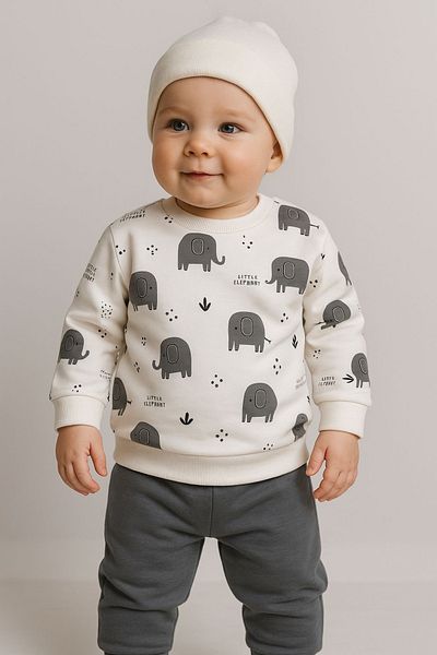 MixMax Bebe Baby Suit Long Sleeve Elephant Printed Unisex 95% Cotton