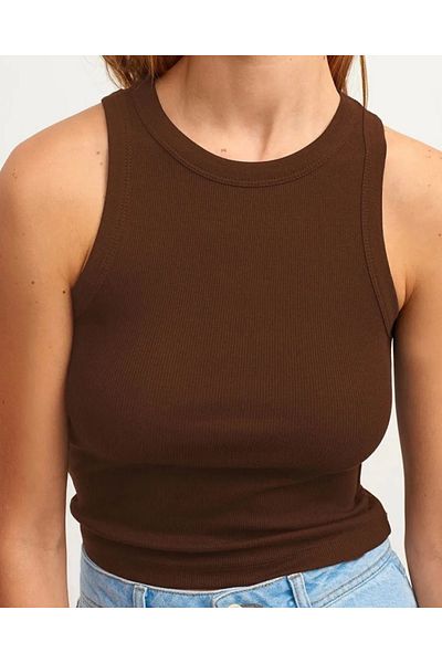 ablukaonline Women's Ribbed Slim Fit Undershirt Brown