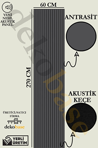 dekobase Antrasit 60x270 cm Yeni Nesil Akustik Ahşap Duvar Paneli