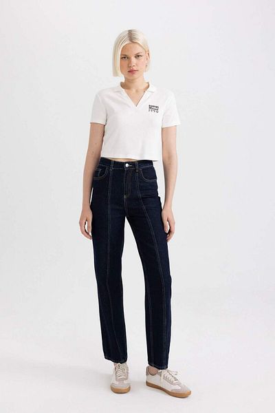 DeFacto Fitted Polo Neck Printed Short Sleeve White T-Shirt C7655Ax24Sm