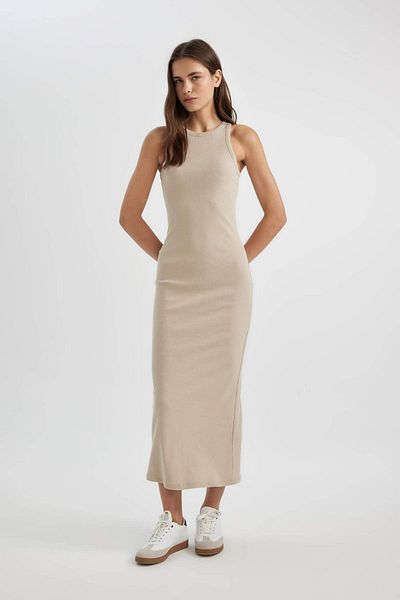DeFacto Bodycon Halter Neck Ribbed Corset Maxi Sleeveless Dress A4828AX24SM