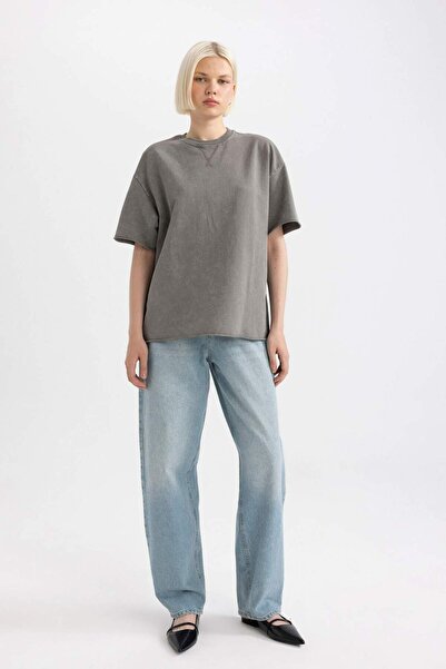 DeFacto Relax Fit Crew Neck Tričko s krátkým rukávem s vybledlým efektem C9587AX24SP