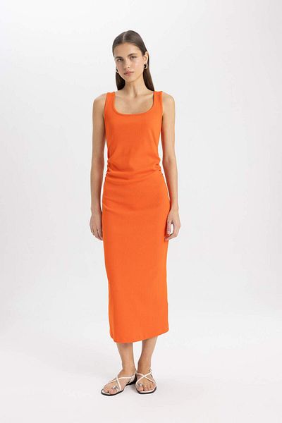 DeFacto Straight Fit Square Neck Ribbed Camisole Sleeveless Midi Dress C4819Ax24Sm