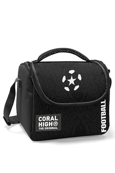 Coral High Black Football Patterned Thermo Lunchbox 22798