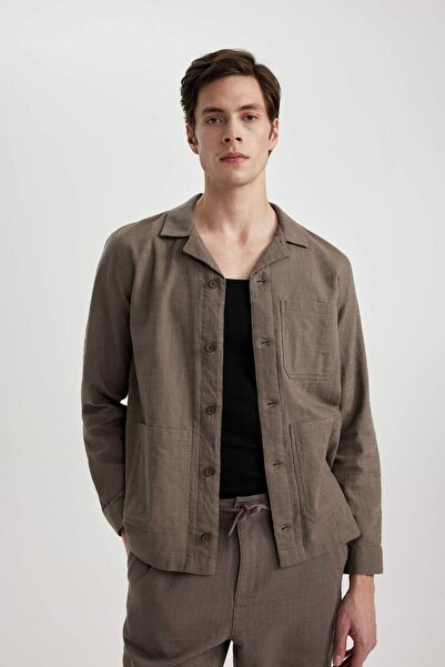 DeFacto Regular Fit Apaş Yaka Pamuklu Gömlek Ceket B4608AX24SP