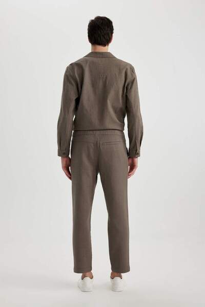 DeFacto Yazlık Jogger Pantolon Regular Fit Normal Kesim Keten Görünümlü Düz Paça Pamuklu Cepli B4138AX24SP