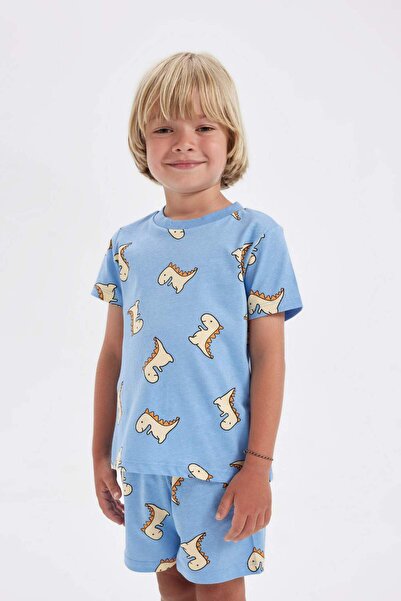 DeFacto Erkek Bebek Pijama Takımı Dinazor Baskılı Penye Kısa Kollu Üst Şort C1997A524HS