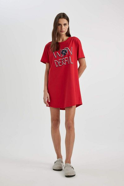 DeFacto Regular Fit Cycling over Mixed Sleeve Collar Print Fitted Nightgown