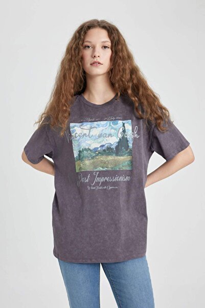 DeFacto Van Gogh Oversize Wide Fit Crew Tričko s krátkým rukávem C3779ax24sm