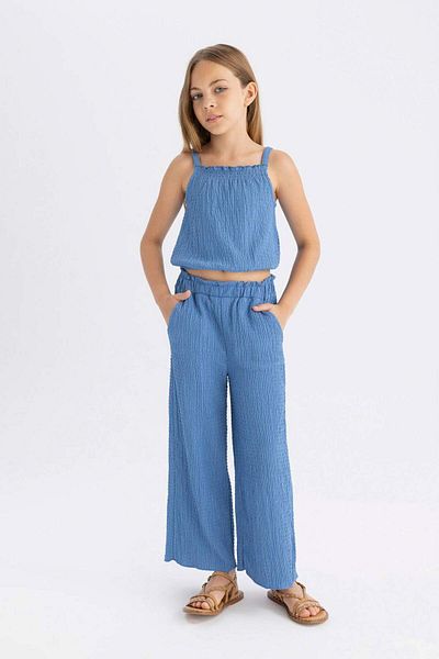 DeFacto Pantaloni largi pentru fete, cu picioare late, cu talie elastică, C5372A824SM