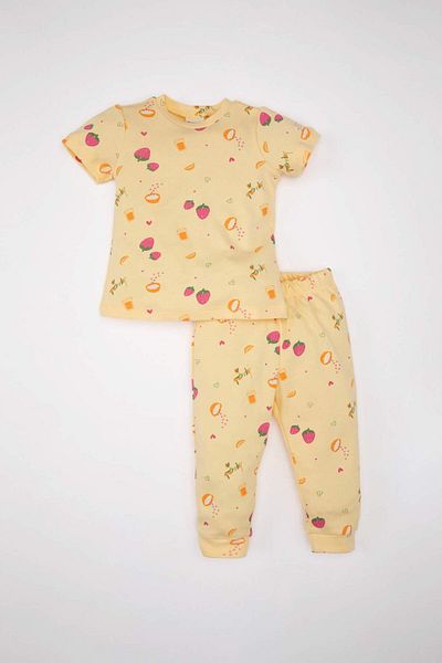 DeFacto Baby Girl Pajamas Set Patterned Short Sleeve Top with Elastic Waist Long Bottom C2035A524Sm