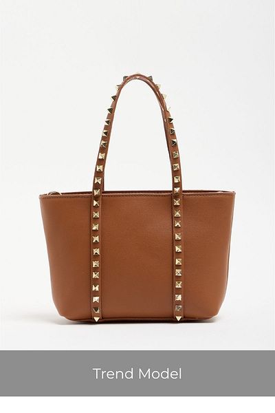 Madamra Tan Women's Staple Detailed Pu Leather Buckle Hand and Shoulder Bag