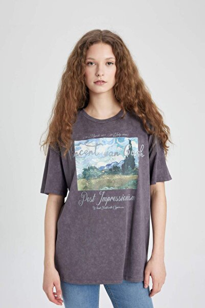 DeFacto Van Gogh Oversize Wide Fit Crew Tričko s krátkým rukávem C3779ax24sm