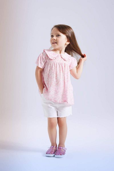 DeFacto Baby Girl Big Collar Crinkle Viscose Floral Short Sleeve Blouse C3761A524Sm