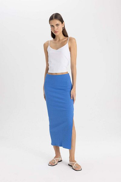 DeFacto High Waist Combed Cotton Lining Ribbed Camisole Midi Skirt C4497AX24SM