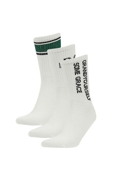 DeFacto Men's Printed 3-Piece Cotton Long Socks C0169Axns