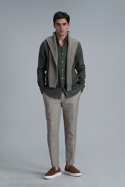 Lufian Men's Linen Shirt - Pitaya Comfort Fit Khaki