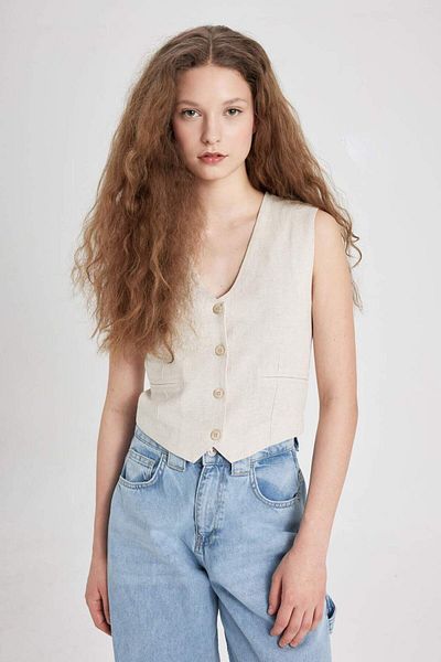 DeFacto Regular Fit Linen Blended Blazer Vest Z8525AZ24SM