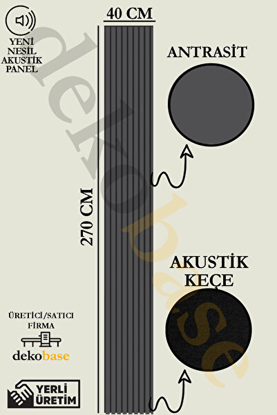 dekobase Antrasit 40x270 cm Yeni Nesil Akustik Ahşap Duvar Paneli