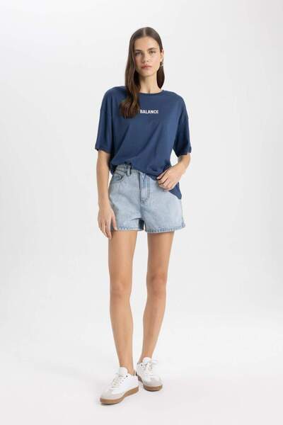 DeFacto Relax Fit Crew Neck Printed Short Sleeve T-Shirt C7723Ax24Sm