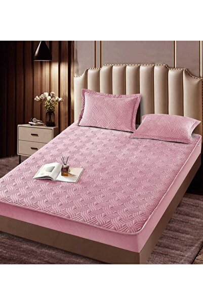 trendyhome Quilted Bed Cover with Elastic, Topper, 180 x 200cm, Pink, J23500