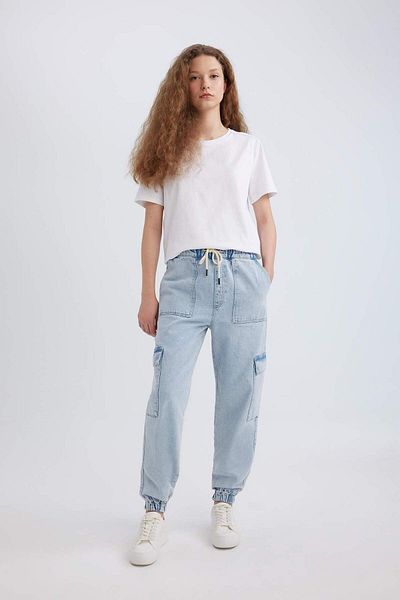 DeFacto Jogger cargo cu talie înaltă, blugi, până la gleznă, pantaloni spălați C1416AX24SM