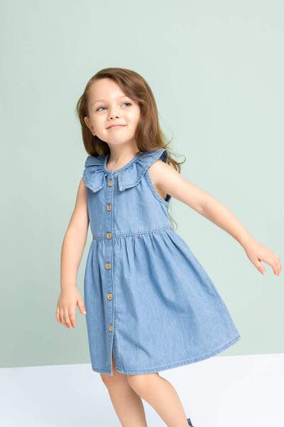 DeFacto Kız Bebek Kolsuz Jean Elbise C5969A524SM