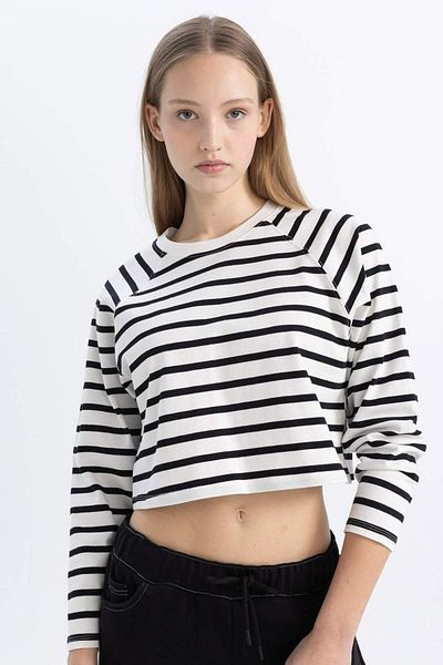DeFacto Coool Loose Fit Crew Neck Striped Long Sleeve T-Shirt C4400Ax24Sp