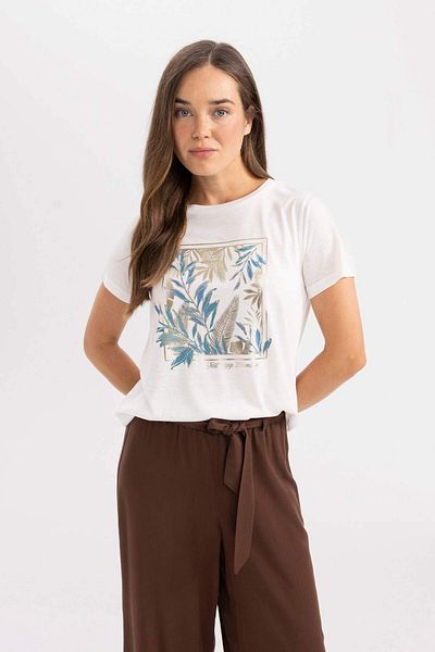 DeFacto Crew Neck Printed Short Sleeve T-Shirt C3965AX24SP