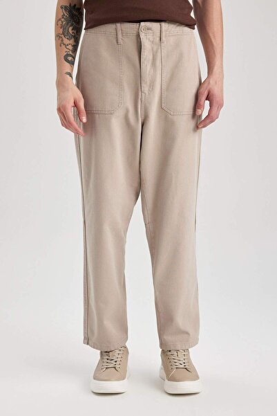 DeFacto Gabardin Pantolon Baggy Fit Bol Rahat Kesim Cepli Düz Paça B4762AX24SP