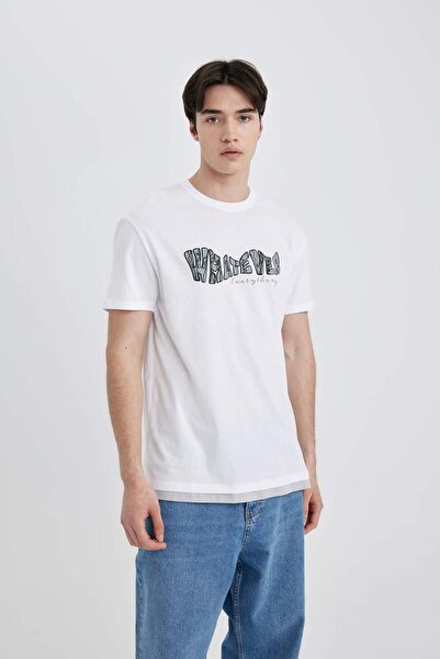 DeFacto Bedrucktes Kurzarm-T-Shirt mit Rundhalsausschnitt und normaler Passform B8483AX24SM