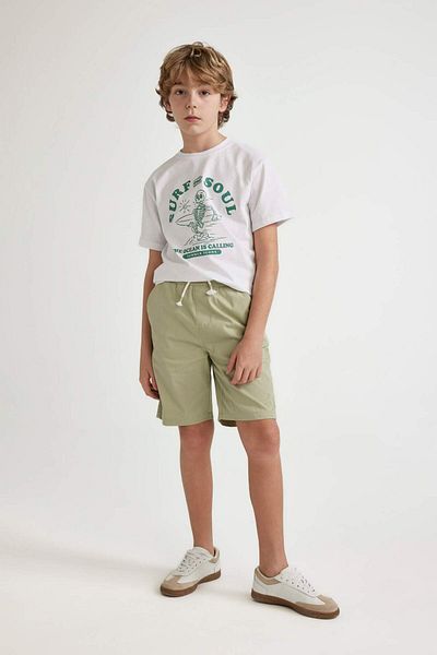 DeFacto Boy's Basic Plain Elastic Waist Pocket Gabardine Shorts C2956A824Sm