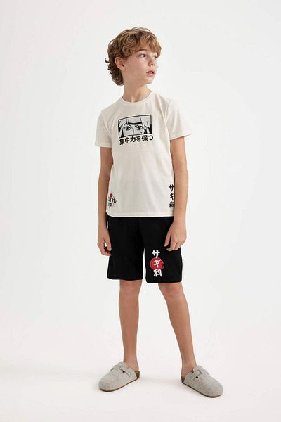 DeFacto Boys' Pajama Set Printed Short Sleeve Top Shorts C2781A824Sm