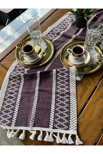 Tropikhome 35x155 Cm Organic Cotton Tasseled Tablecloth Runner