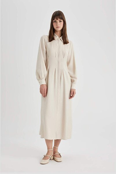 DeFacto Shirt Collar Long Sleeve Maxi Dress C3880AX24SM
