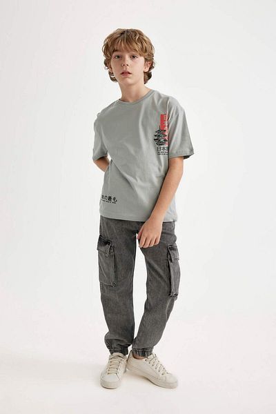 DeFacto Tricou cu mânecă scurtă imprimat cu decolteu lat pentru băiat C3168A824SM