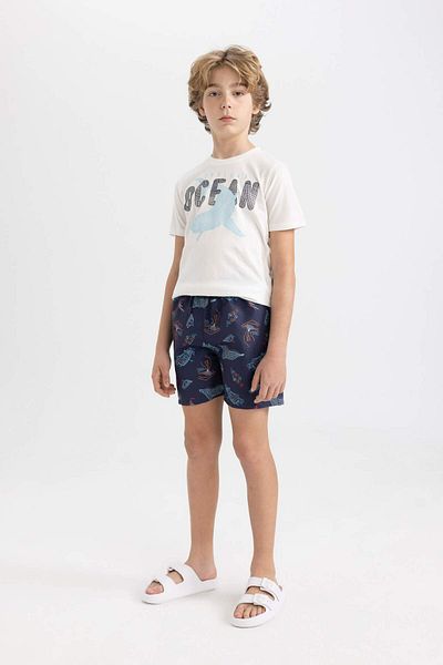 DeFacto Boys' 2-Piece Set Printed Short Sleeve T-Shirt Sea Shorts C1295A824Hs
