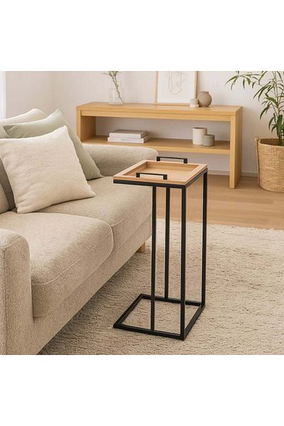 Vi Markets Wooden serving table - square movable serving surface - metal bases